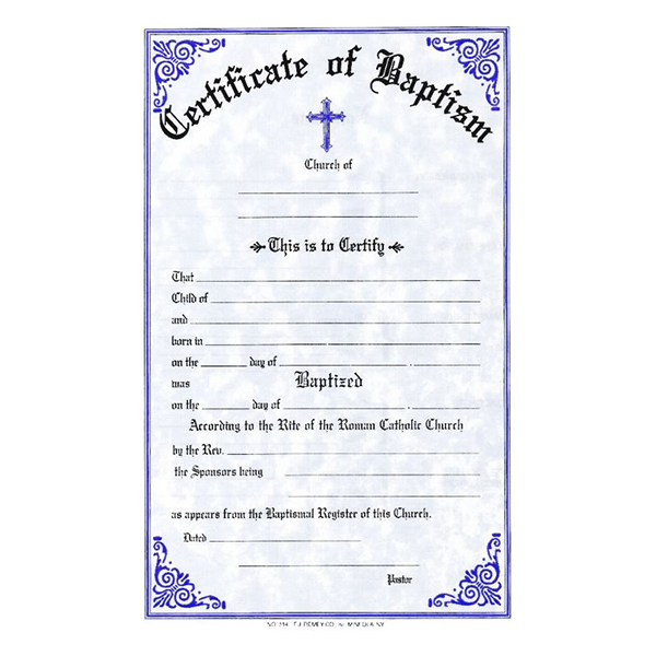 Baptism Certificate with Notations on the Back Stock - #314
