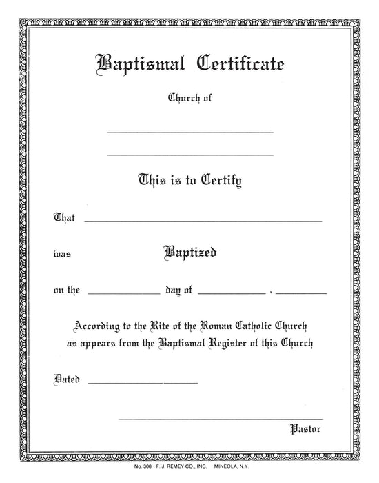 Baptismal Birth Certificate - #308