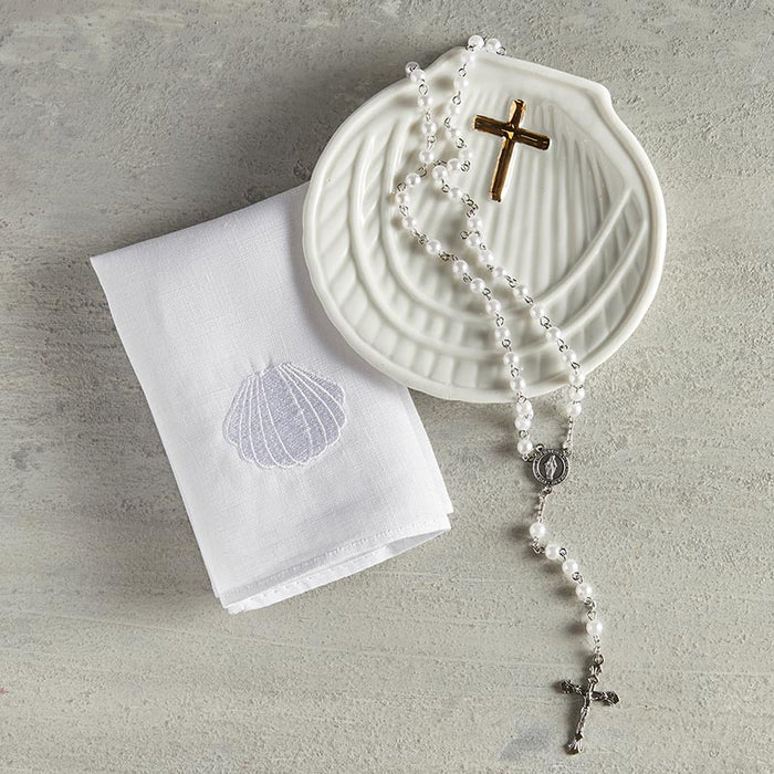 Baptismal Napkin - Embroidered Shell