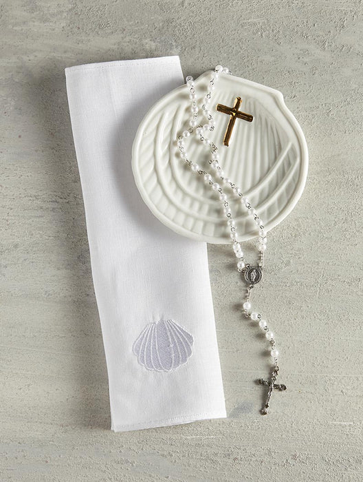 Baptismal Napkin - Embroidered Shell