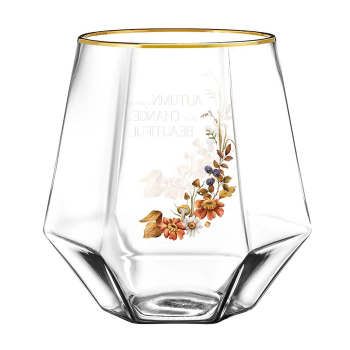 Beveled Wine Glass - Autumn Change is Beautiful- 4 Pieces Per Package