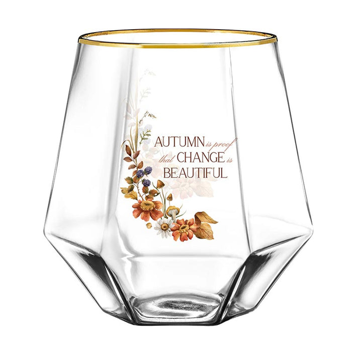 Beveled Wine Glass - Autumn Change is Beautiful- 4 Pieces Per Package