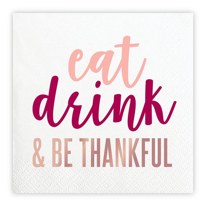 Beverage Napkins - Eat, Drink & Be Thankful - 12 Pieces Per Package