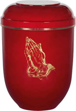 Red Biodegradable Memorial Urn with Praying Hands