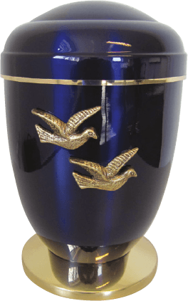 Blue Copper Memorial Urn with Gold Doves, 11-3/4 Inches