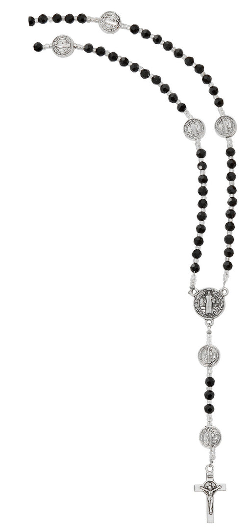 Black Crystal St. Benedict Rosary Necklace