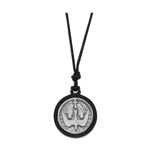 Black Framed Holy Spirit Medal with Cord Holy Spirit Medal Necklace Black Framed Holy Spirit Necklace