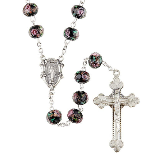 Black Murano Collection Hand Painted Miraculous Rosary