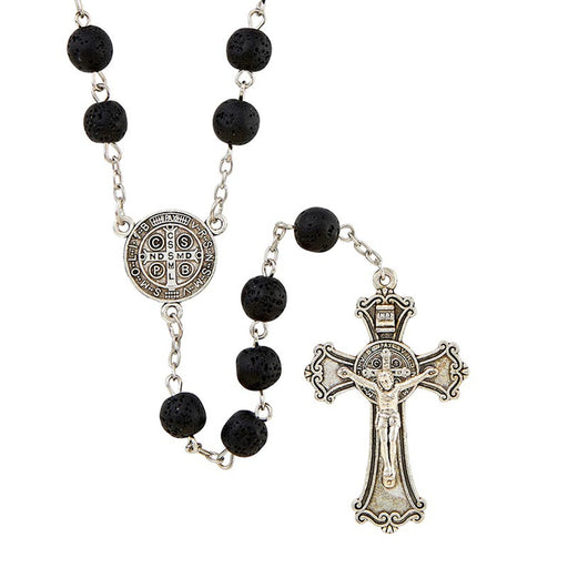 Black Pompeii Collection Rosary With St. Benedict Medal Center