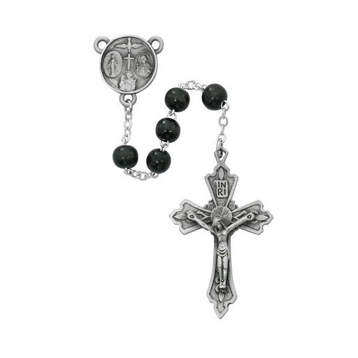 Black Round Wood Four-Way Medal Rosary with 7mm Beads Rosary Gifts for Catholic Gifts Catholic Presents Rosary Gifts