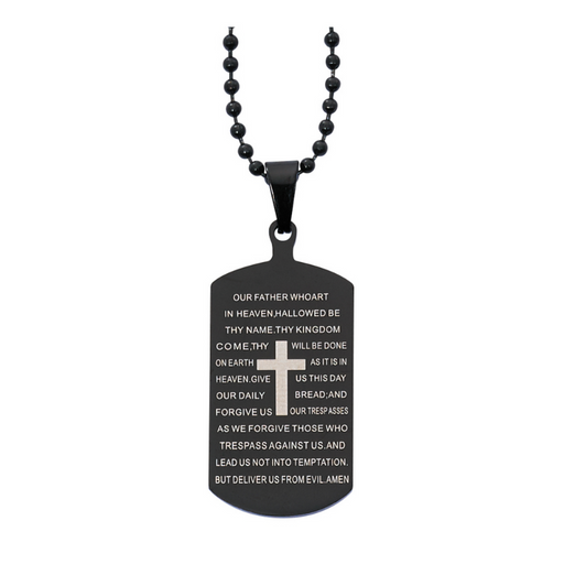 Black Stainless Steel Our Father Dog Tag Necklace