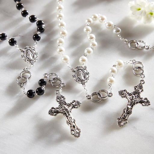 Black Wedding Rosary With Special Intertwining Rings - 2 Pieces Per Package