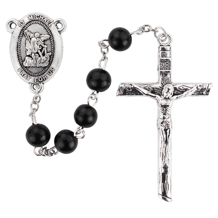 Black Wood Beads St. Michael Rosary With Card