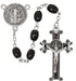 Black Wood Beads With Silver Ox Black Enameled St. Benedict Crucifix and Center Rosary