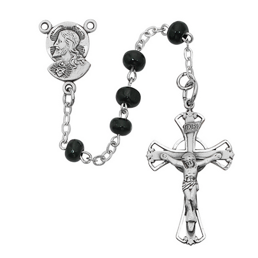 Black Wood Sacred Heart Rosary with 5mm Beads