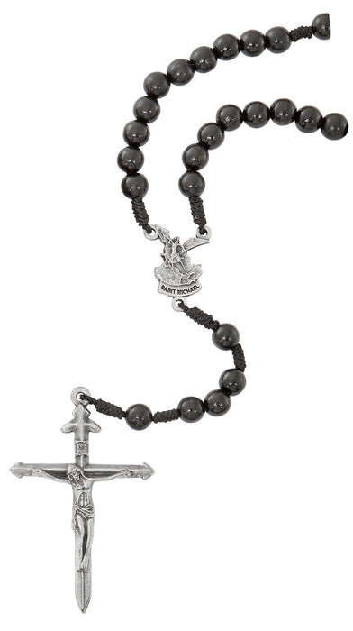 Black Wood St. Michael Rosary Necklace