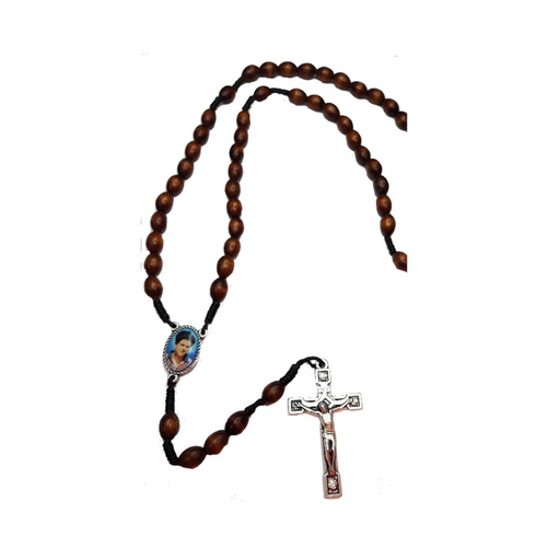 Blessed Carlo Acutis Brown Oval Wood Rosary