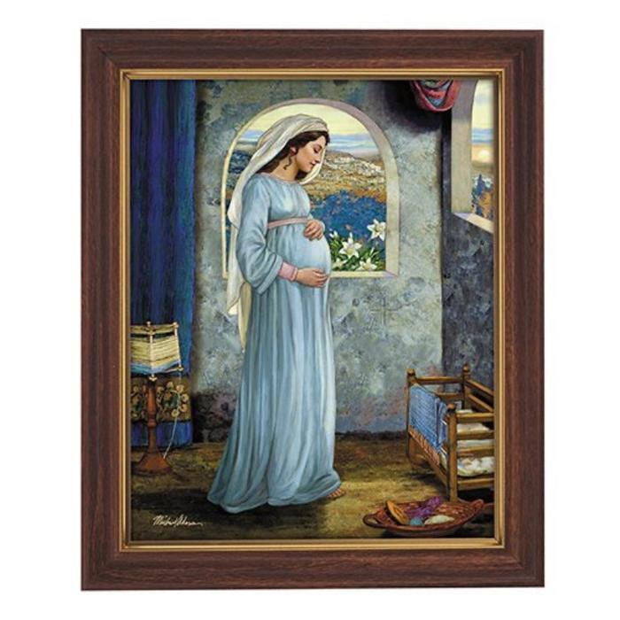Blessed Mother Mary, Mother Of God Framed Print in Wood Ton