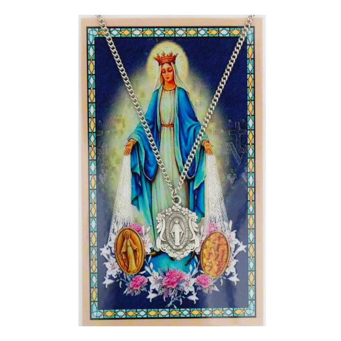 Blessed Virgin Mary - Medal with 24" Chain and Laminated Holy Card Set