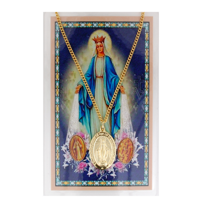 Blessed Virgin Mary Miraculous Medal with 18" Chain and Laminated Holy ...
