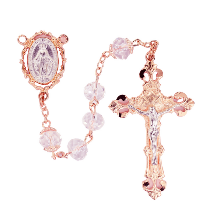 Blessed Virgin Mary Rose Gold Two-Tone Crystal Rosary