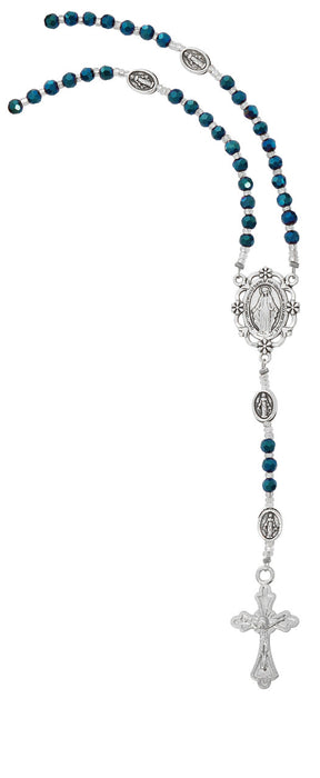 Blue Crystal Miraculous Medal Rosary Necklace