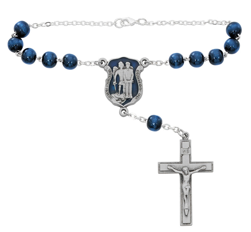 Blue Holy Medal with Holy Card, Auto Rosary and Blue Rosary - St. Michael Father's Day Gift Set