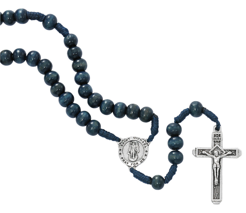 Blue Holy Medal with Holy Card, Auto Rosary and Blue Rosary - St. Michael Father's Day Gift Set