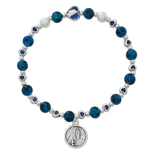 Blue Our Lady of Lourdes Heart Stretch Bracelet Bracelet Faith Bracelets Gifts for All occasion