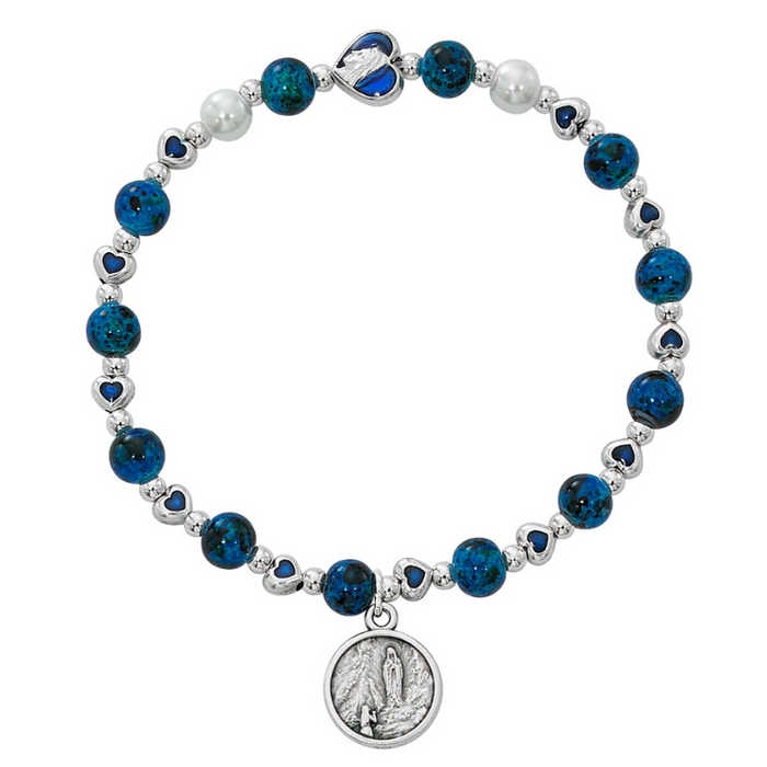 Blue Our Lady of Lourdes Heart Stretch Bracelet Bracelet Faith Bracelets Gifts for All occasion