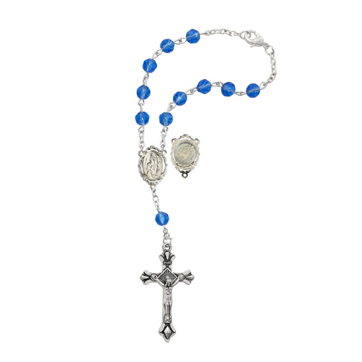 Blue Our Lady of Lourdes Water Auto Rosary