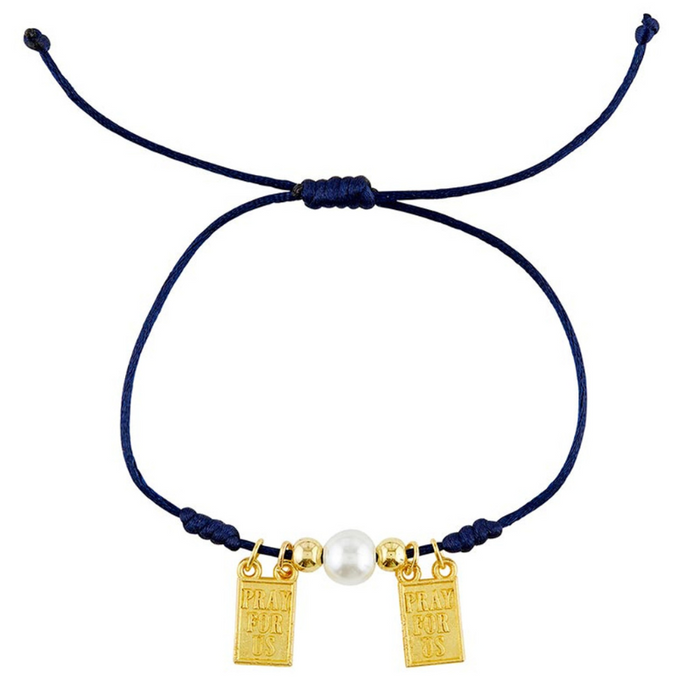 Blue Scapular Bracelet with Gold-Plated Dangles and Round Tie Knots - 12 Pieces Per Package