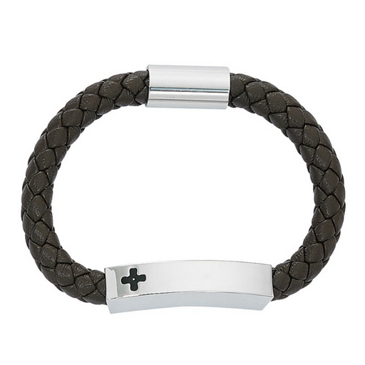 Boy's Cross ID Magnetic Leather Bracelet