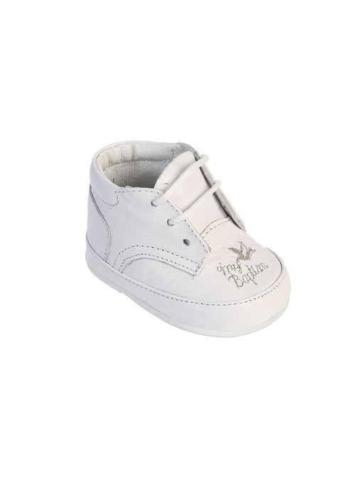 Boy’s My Baptism Embroidered Leather Shoes – White Christening Shoes with Rubber Sole