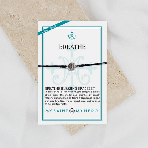 Breathe Blessing Bracelet – Taupe & Silver | Handwoven with Benedictine Medal