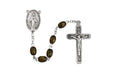 Brown Wood Beads With Silver Oxidized Crucifix and Center Rosary