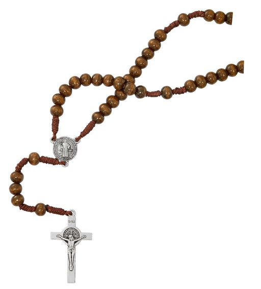 Brown Wood St. Benedict Rosary Necklace