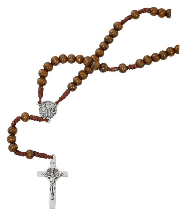 Brown Wood St. Benedict Rosary Necklace