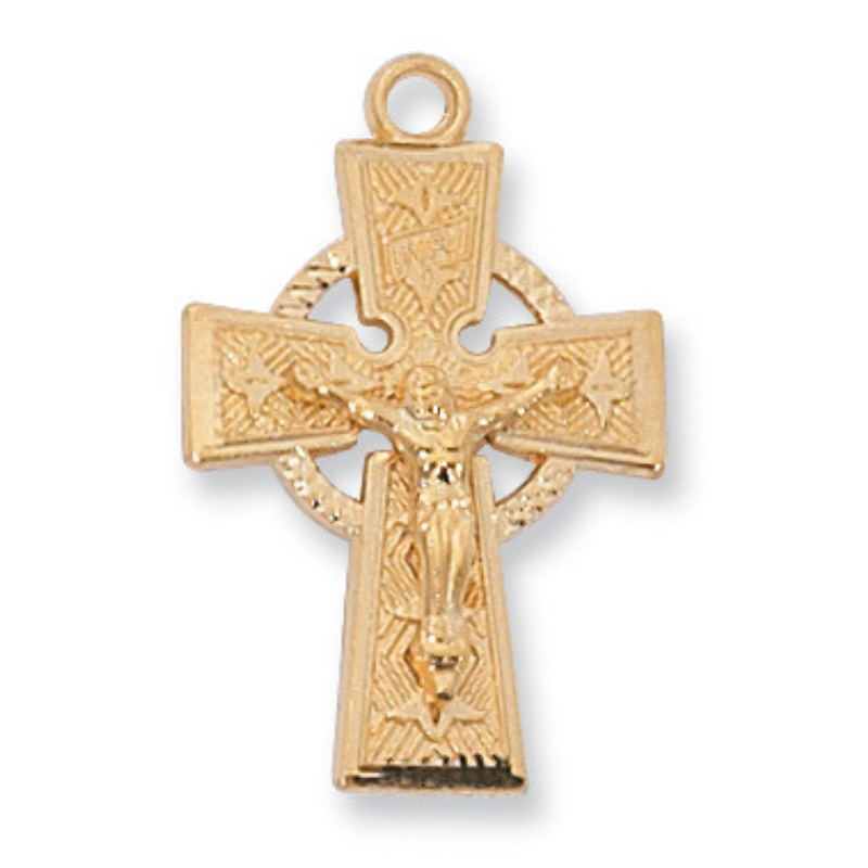 Celtic Crucifix Gold Over Sterling Silver w/ 18" Gold Plated Chain