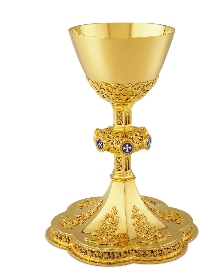 Gold-Plated Jesus Filigree Chalice & Deep Well Paten Set