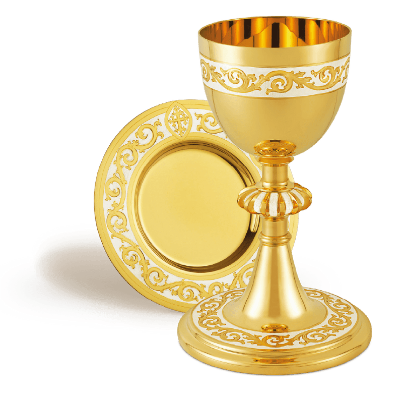 24K Gold Catholic Chalice & Deep Well Paten Set