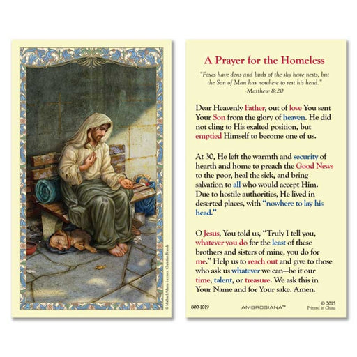 Christ Homeless - A Prayer for the Homeless Laminated Holy Card -