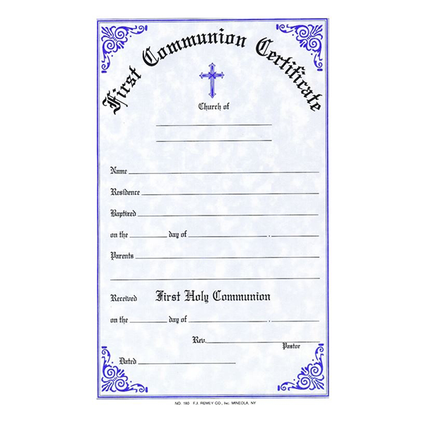 Communion Certificate Stock - #180