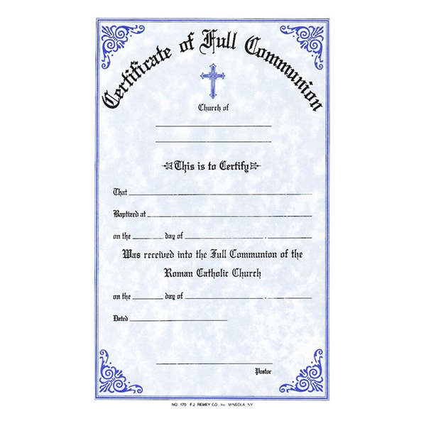 Communion Certificate with Notations on the Back Stock - #170