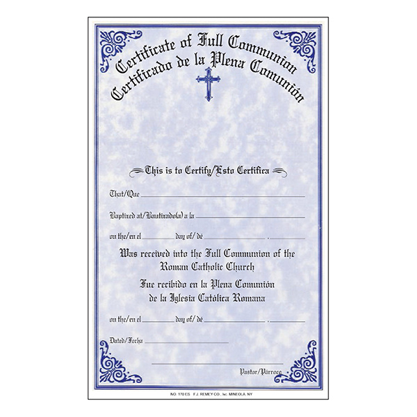 Communion Certificate with Notations on the Back Stock - #170