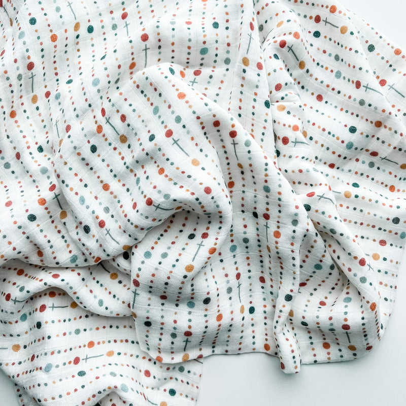 Rosary Dots- Catholic Baby Muslin Blanket Swaddle