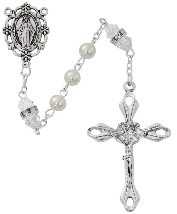 Cross Necklace, Pearl Rosary Bracelet And Pearl Rosary - April Birthstone Crystal Gift Set