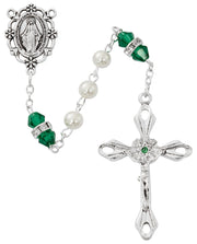 Cross Necklace, Pearl Rosary Bracelet And Pearl Rosary - May Birthstone Emerald Gift Set