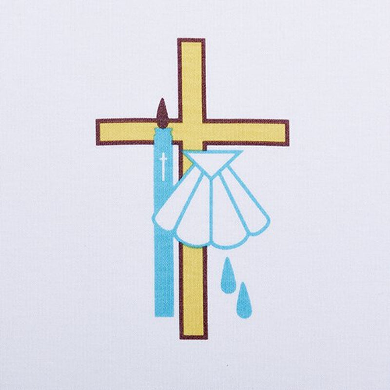 Babero Bautismal- Cruz, Concha y Bordado de Oro de Agua