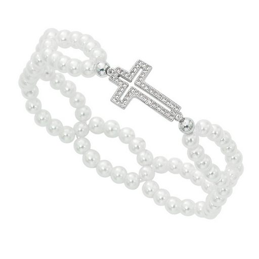 Crystal Cross Pearl Stretch Bracelet